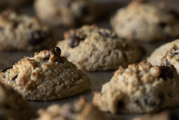 Chocolate chip cookies baking in the oven