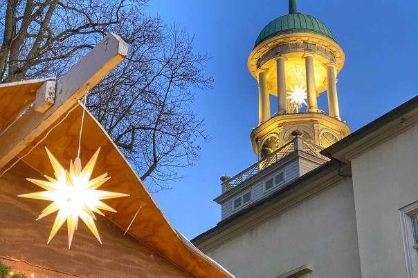 Moravian star and the Central Moravian Church in Historic Bethlehem, Pa.