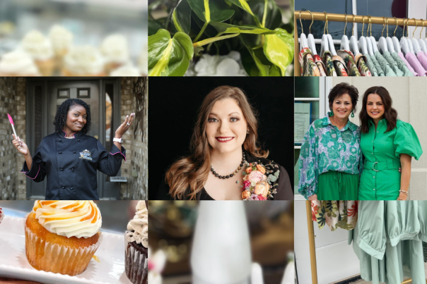 A collage of photos includes plants from Plant, Salt Clothing Boutique, and Creations Galore and Moore. Also in the collage are headshots of each business owner.