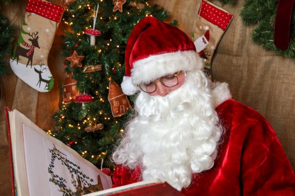 Father Christmas reading stories to children