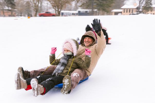 Sledding in Coffman Park