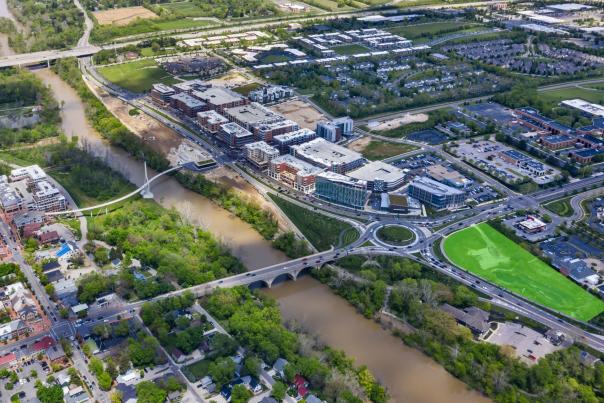 Plot of land in Downtown Dublin highlighted green to show where the new boutique hotel will be located.