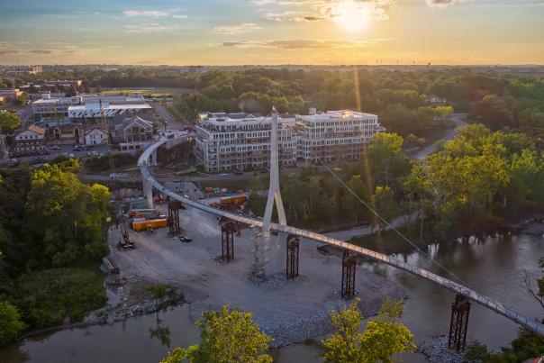 Dublin's new pedestrian bridge at sunset