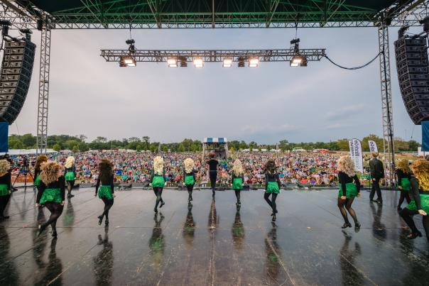 A group of Irish dancers performing for the crowd at Dublin Irish Festival