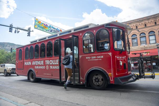 Durango Trolley in Downtown Durango during Summer
