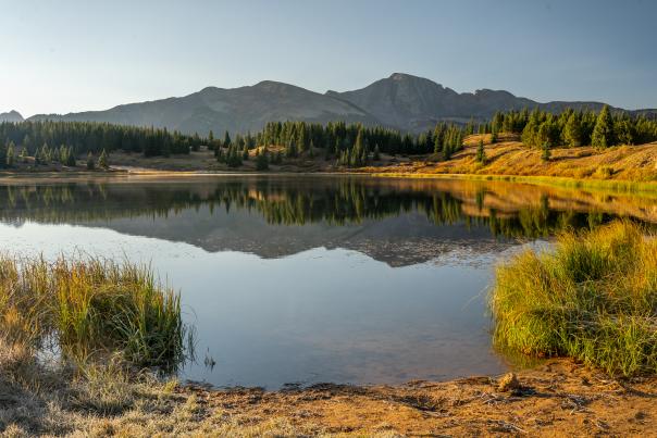 Little Molas Lake and Snowdon Peak During Sunrise in Fall