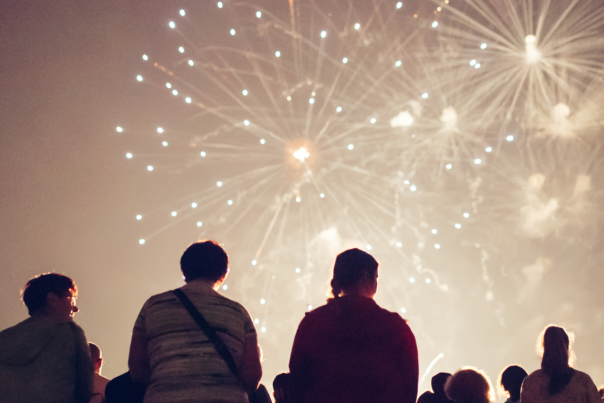 People looking up at the sky as a huge fireworks display takes place in East Yorkshire
