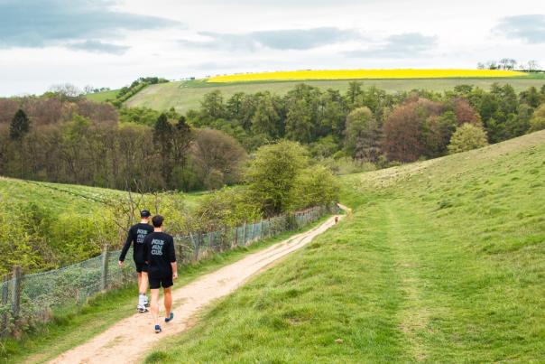 Two members of the ALTUS running club taking part in a trails run in the Yorkshire Wolds.