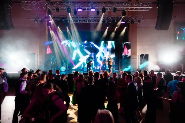 Entertainment on the stage at the REYTAs 2024 at Brid Spa with guests dancing on the dance floor