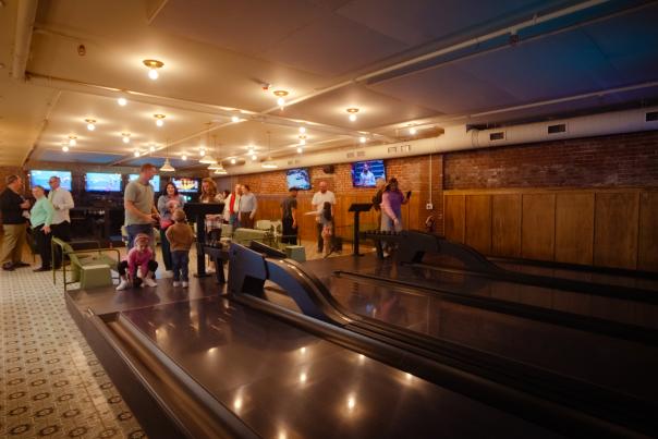 the duck pin bowling lanes at Social on Main in Elizabethtown