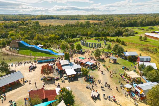 Aerial Shot of Cox Farm- Drone - 2023- Fall Festival