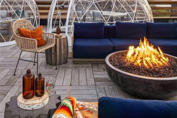 rooftop with fire and igloos