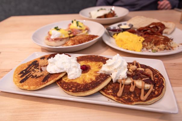 breakfast food spread on table
