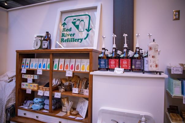 Red River Refillery sign and products