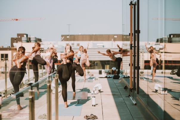 yoga class on Jasper hotel terrace