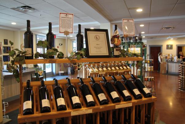 Belhurst-Winery-Geneva-Interior-tasting-room-red-wine-on-display-racks