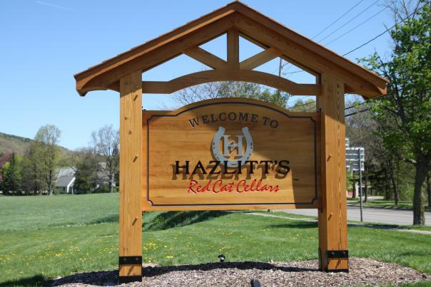 Sign for Hazlitt's Red Cat Cellars in Naples