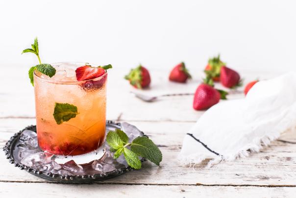 Mint and strawberry mocktail on a table