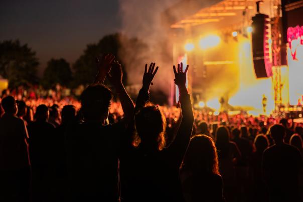 A crowd cheers on the music at the Ally Challenge.