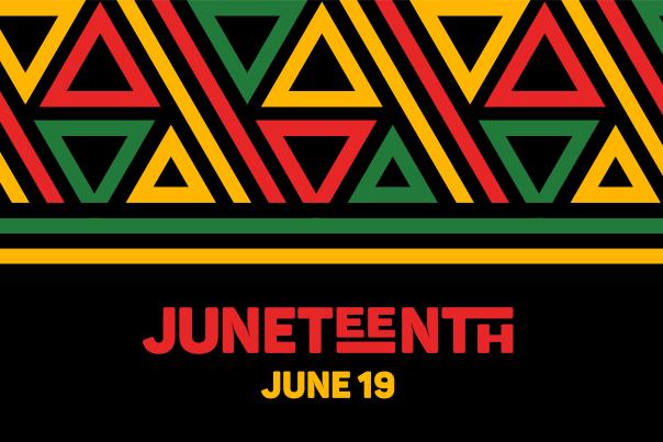 A banner that reads Juneteenth, June 19.