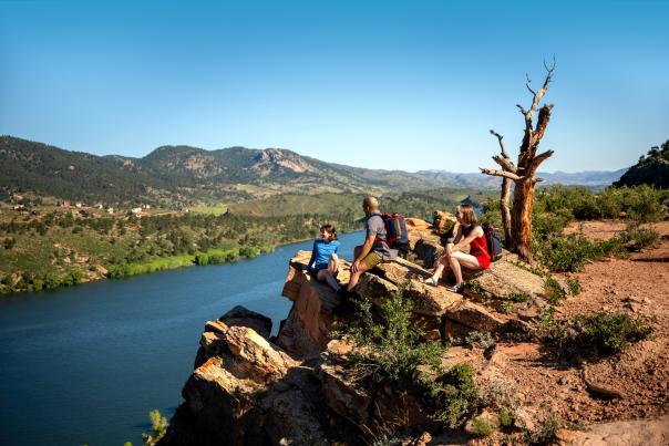 A group of friends hiking at Duncan's Ridge Trail at Horsetooth