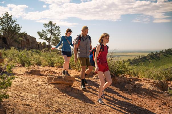 A group of friends hiking Duncan's Ridge Trail at Horsetooth