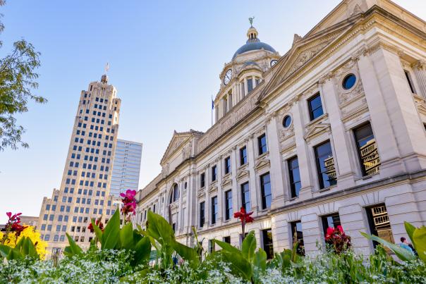 Lincoln Tower and Allen County Courthouse in the Spring