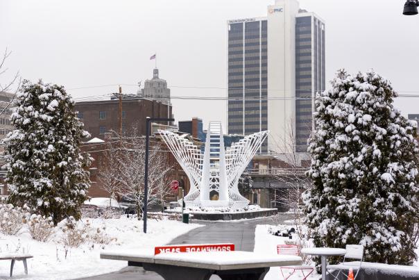 Fort Wayne winter skyline from Promenade Park.