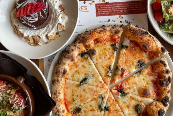 Pizza, Salad, and Dessert at Three Fires Pizza in Fort Wayne, Indiana