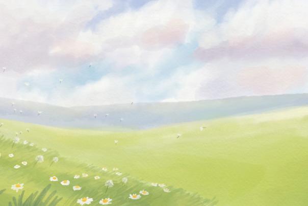 Illustration by Talitha Shipman of a mother and daughter in a meadow. Illustration is called "Finding Beauty Meadow"