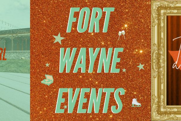 promotional graphic for Fort Wayne events celebrating the release of Taylor Swift's new album The Life of a Showgirl
