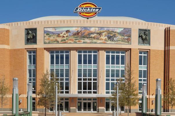The front of Dickies Arena in Fort Worth, TX