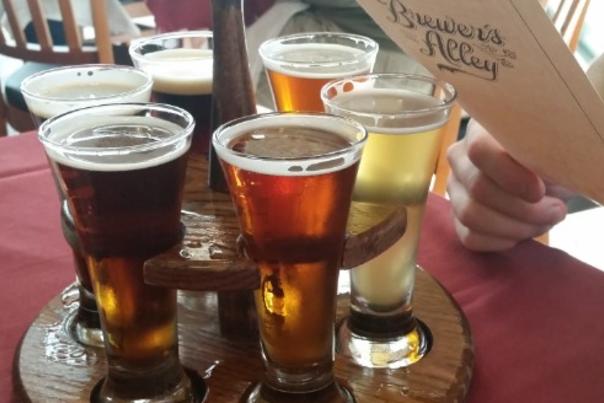 Flight of draft beers from Brewer's Alley in Frederick, MD