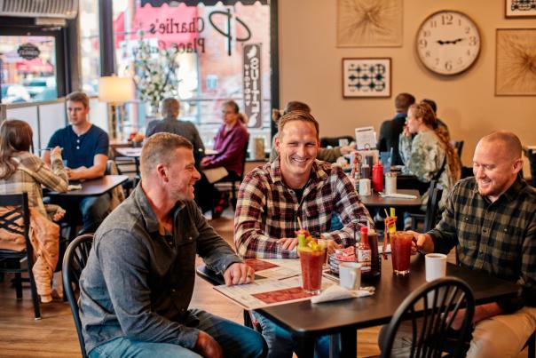 3 people enjoying brunch and Bloody Mary's at Charlie's Place in Galena, IL.