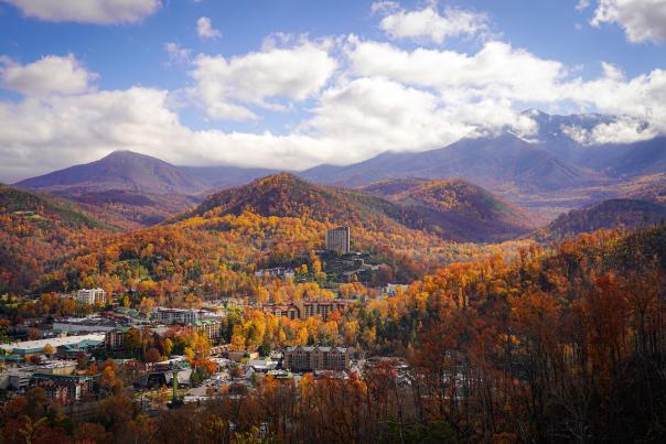 Aerial View of Gatlinburg in fall