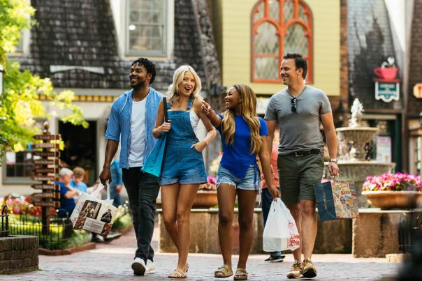 friends shopping in village