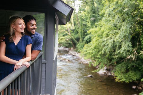 couple hotel balcony