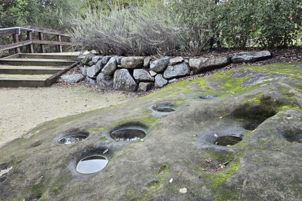 Native American mortar holes for grinding acorn