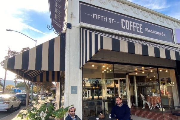 Fifth Street Coffee two guys out front 2 not cropped