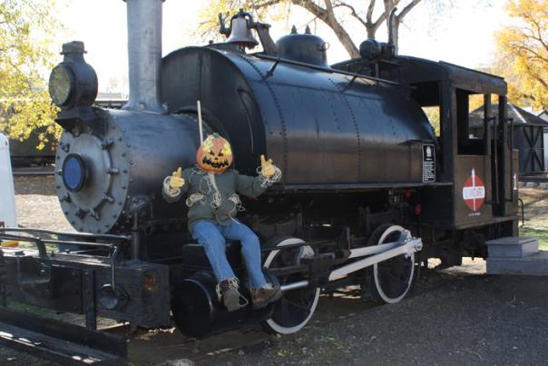 Railcar with spooky pumpkin head