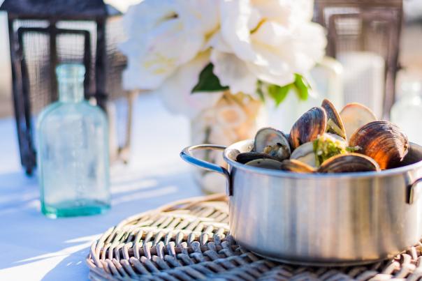 A large bowl of fresh clams is served at an oceanfront restaurant on St. Simons Island, GA