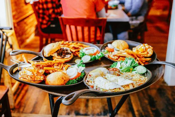 A variety of plates at a family-friendly restaurant in Moab.