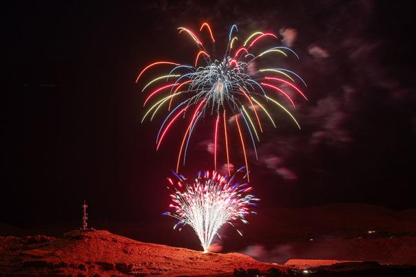 Moab’s Fourth of July fireworks display, launching off Lion’s Back near downtown Moab.