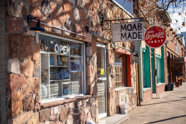 Stone exterior of Moab Made in downtown Moab.
