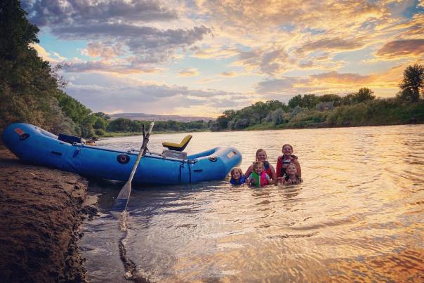 Kids in Colorado River with Raft