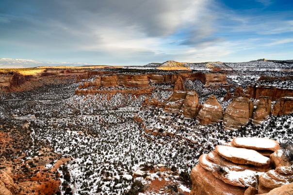 View of Colorado National Monument with Snow