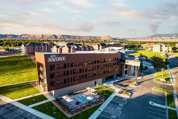Aerial View of Hotel Maverick with the Book Cliffs in the background