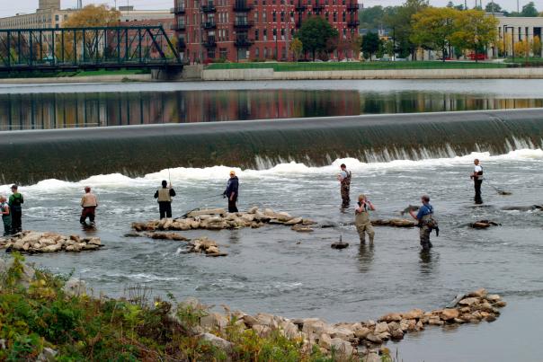 Fishing along the Grand River at the Sixth Street Dam.