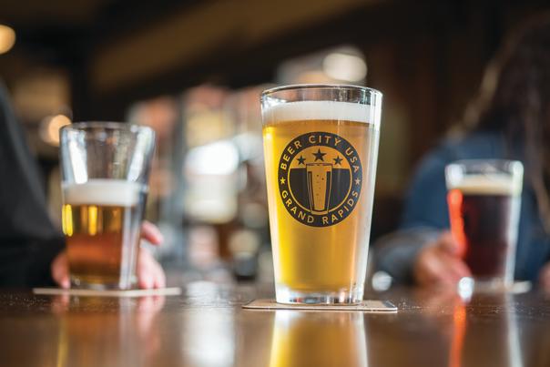 Beer City Pint Glasses at Founders Brewing Company. Center beer: Lemondrop IPA