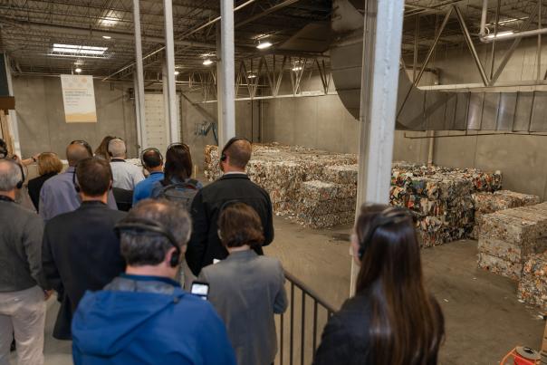 A group tours the Kent County Recycling and Education Center in Grand Rapids